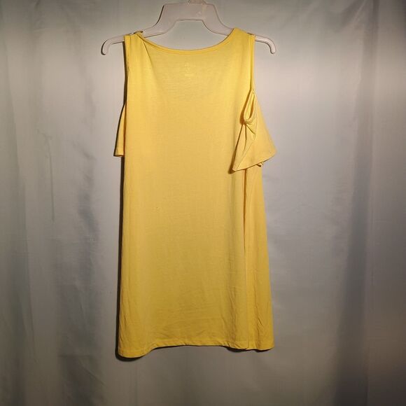 Women’s Yellow Cold Shoulder T-Shirt Dress – Casual Soft Knit Summer Dress - Picture 4 of 4